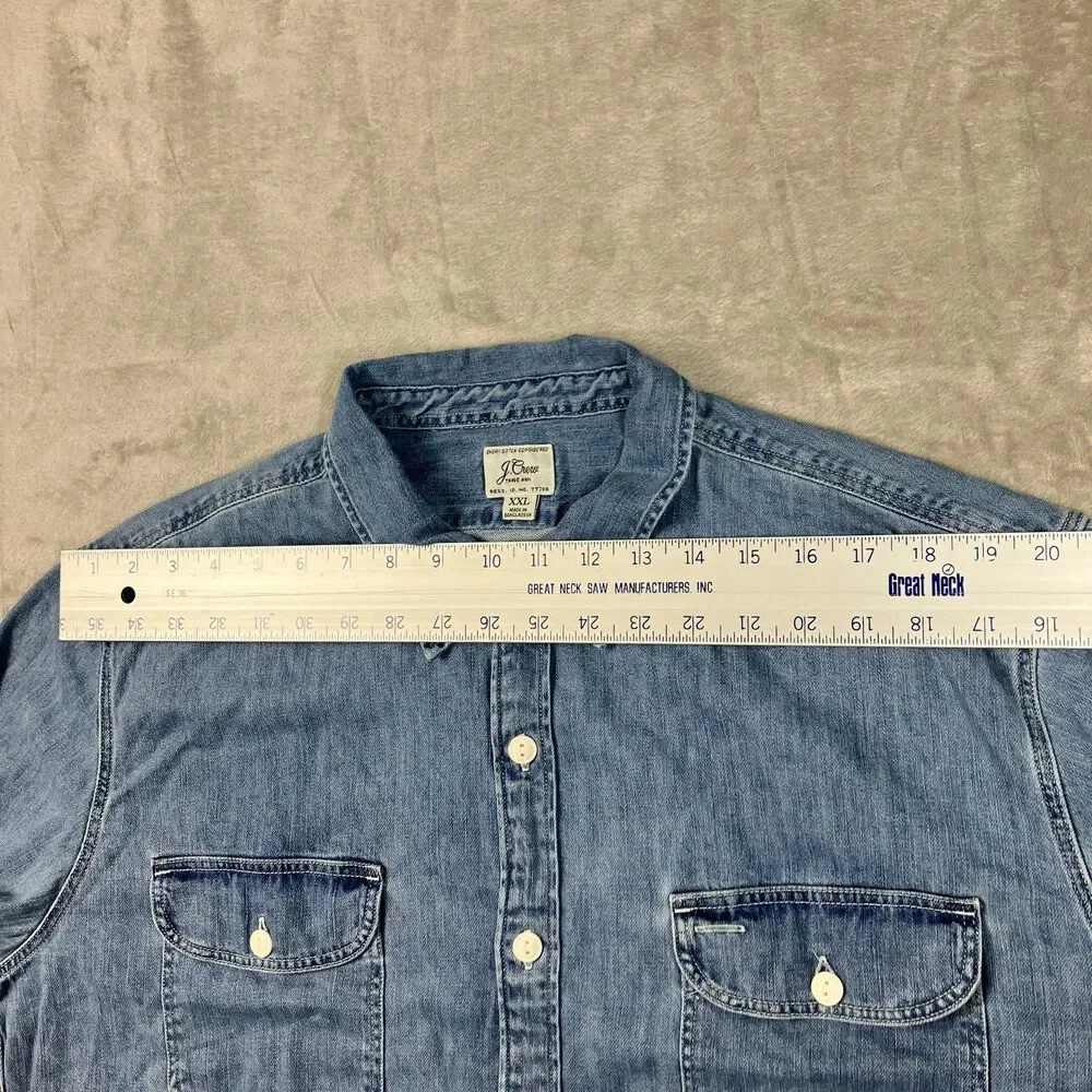 J.Crew Midweight Denim Workshirt Mens XXL Blue Cotton Dual Pocket Button Front
